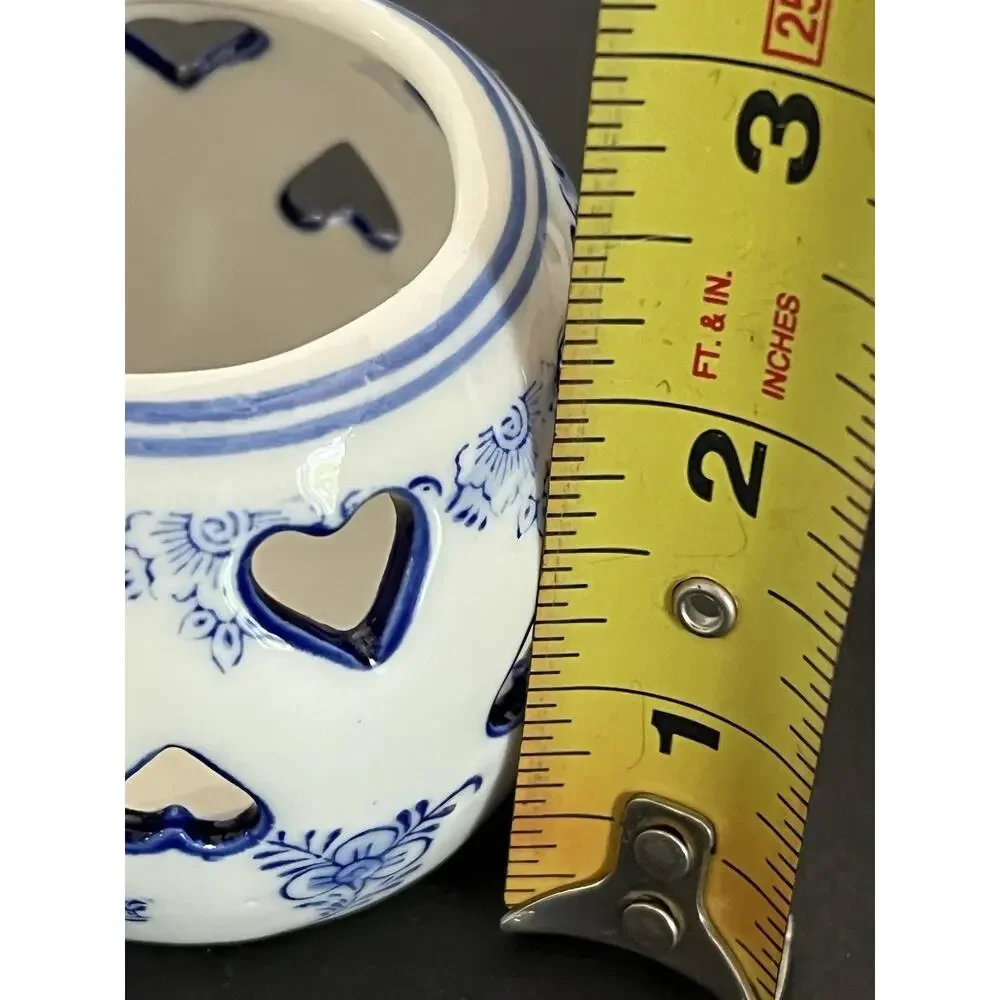 2 Delft Blue Tea Light Holder Candle Ceramic Vintage Hearts Hand painted Holland